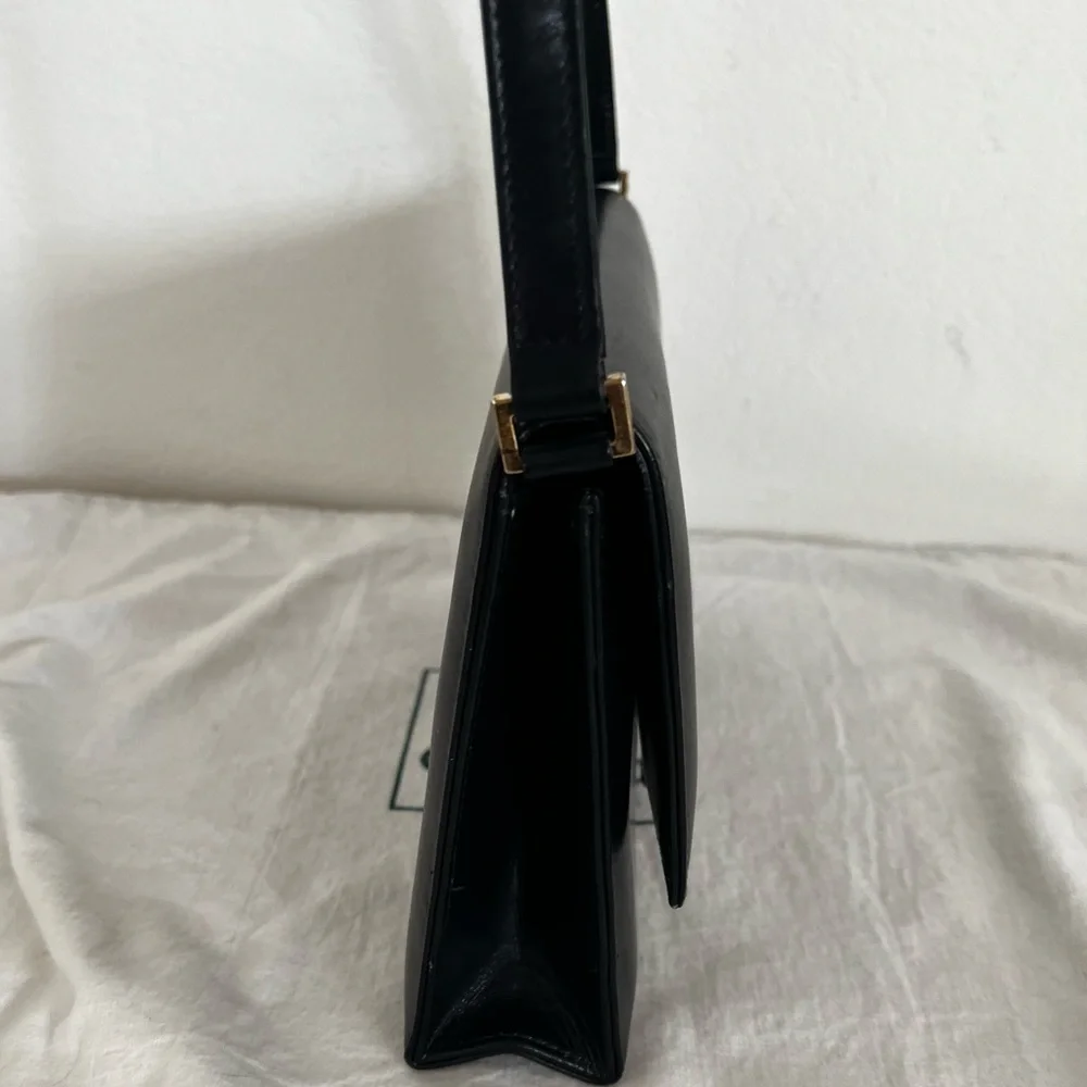 Rare Vintage Gucci Shoulder Clutch Bag Black Leather 1970s